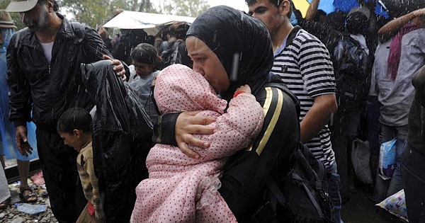 Refugees stranded on the Greek-Macedonian border.