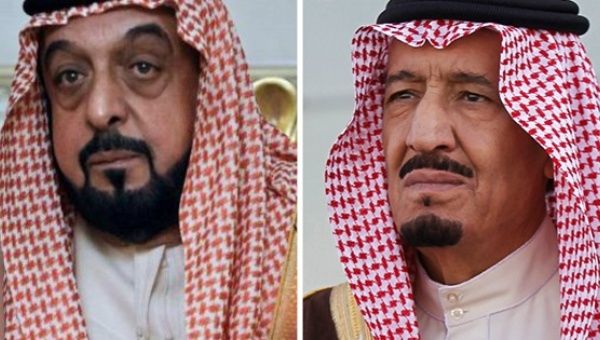 Saudi King Salman bin Saud and the United Arab Emirates President Khalifa bin Zayed