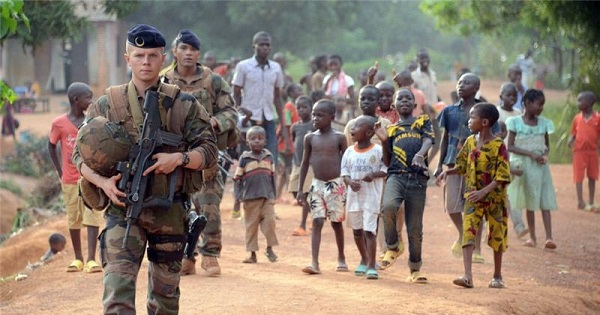 French soldiers patrol a street in Bangui, the capital and largest city of the Central African Republic.