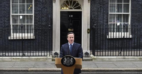 Britain's Prime Minister David Cameron speaks outside 10 Downing Street in London, Britain Feb. 20, 2016.