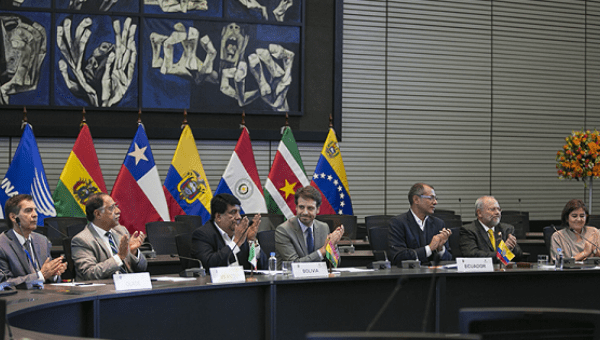 Representatives from Mexico, Venezuela, Colombia, Bolivia, and Ecuador gathered in Quito, Ecudor to develop common agenda regarding hydrocarbon production in the region, April 8, 2016.