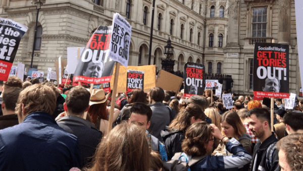 Thousands of protesters marched on Downing Street on April, 9. 2016, calling for Prime Minister David Cameron to resign.