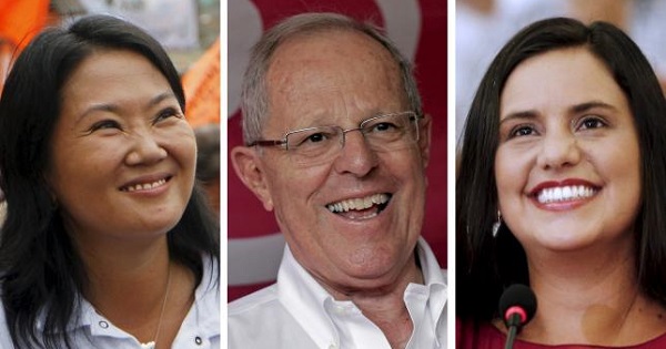  A combination picture of the three Peruvian presidential candidates (L-R) Keiko Fujimori, Pedro Pablo Kuczynski and Veronika Mendoza ahead of the April 10 presidential election. 