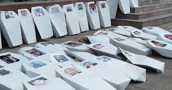 Paper coffins in the capital Tegucigalpa honored the 59 journalists assassinated in Honduras since 2009.
