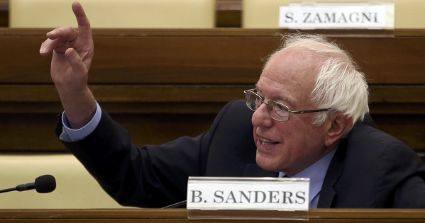 US Democratic presidential candidate Sanders addresses a conference at the Vatican, April 15, 2016.