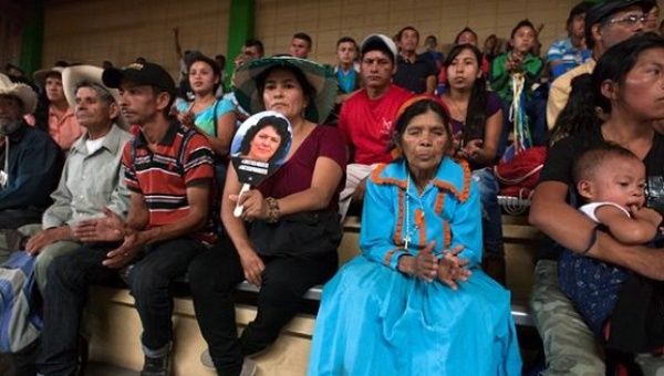 Lenca Indigenous people take part in the International Gathering Celebrating the Life of Berta Caceres in Tegucigalpa, Honduras, April 13, 2016.