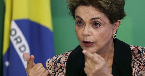 Brazilian President Dilma Rousseff speaks during a news conference with international media in Planalto Palace in Brasilia, April 19, 2016.