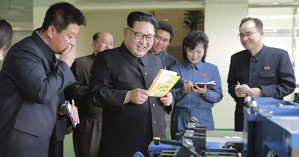 North Korean leader Kim Jong Un gives field guidance during his visit to the newly built Mindulle Notebook Factory in this undated photo released by North Korea's Korean Central News Agency (KCNA) in Pyongyang on April 19, 2016.
