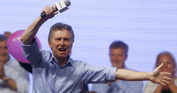 Mauricio Macri, presidential candidate of the Cambiemos coalition, waves to his supporters after the presidential election in Buenos Aires, Argentina.
