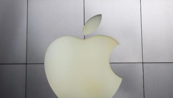 The Apple logo is pictured at its flagship retail store in San Francisco, California Jan. 27, 2014.