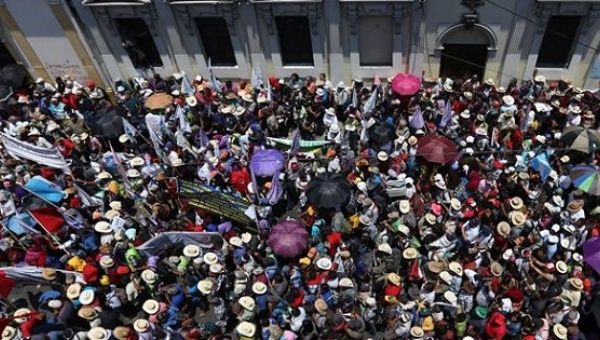 Thousands of Indigenous people and campesinos march for water rights in Guatemala City, April 22, 2016.