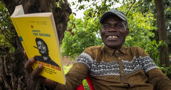 Congolese man Andre Shindano smiles after recognizing Cuban-Argentine leader Ernesto 