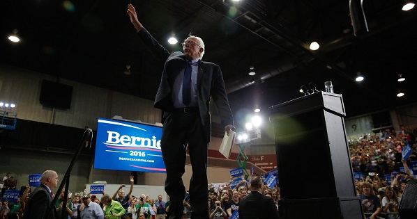 Democratic U.S. presidential candidate and U.S. Senator Bernie Sanders arrives to speak to supporters during his five state primary night rally held in Huntington.
