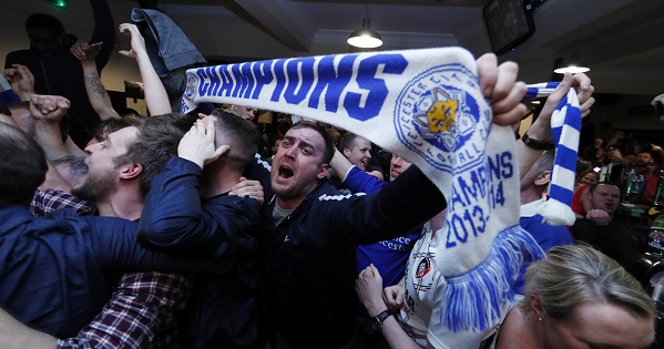 Leicester City fans celebrate winning the Premier League.