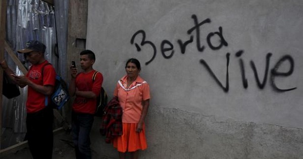 Supporters of Berta Caceres during her funeral in the town of La Esperanza, Honduras. Sign reads, 'Berta Lives', March 5, 2016.