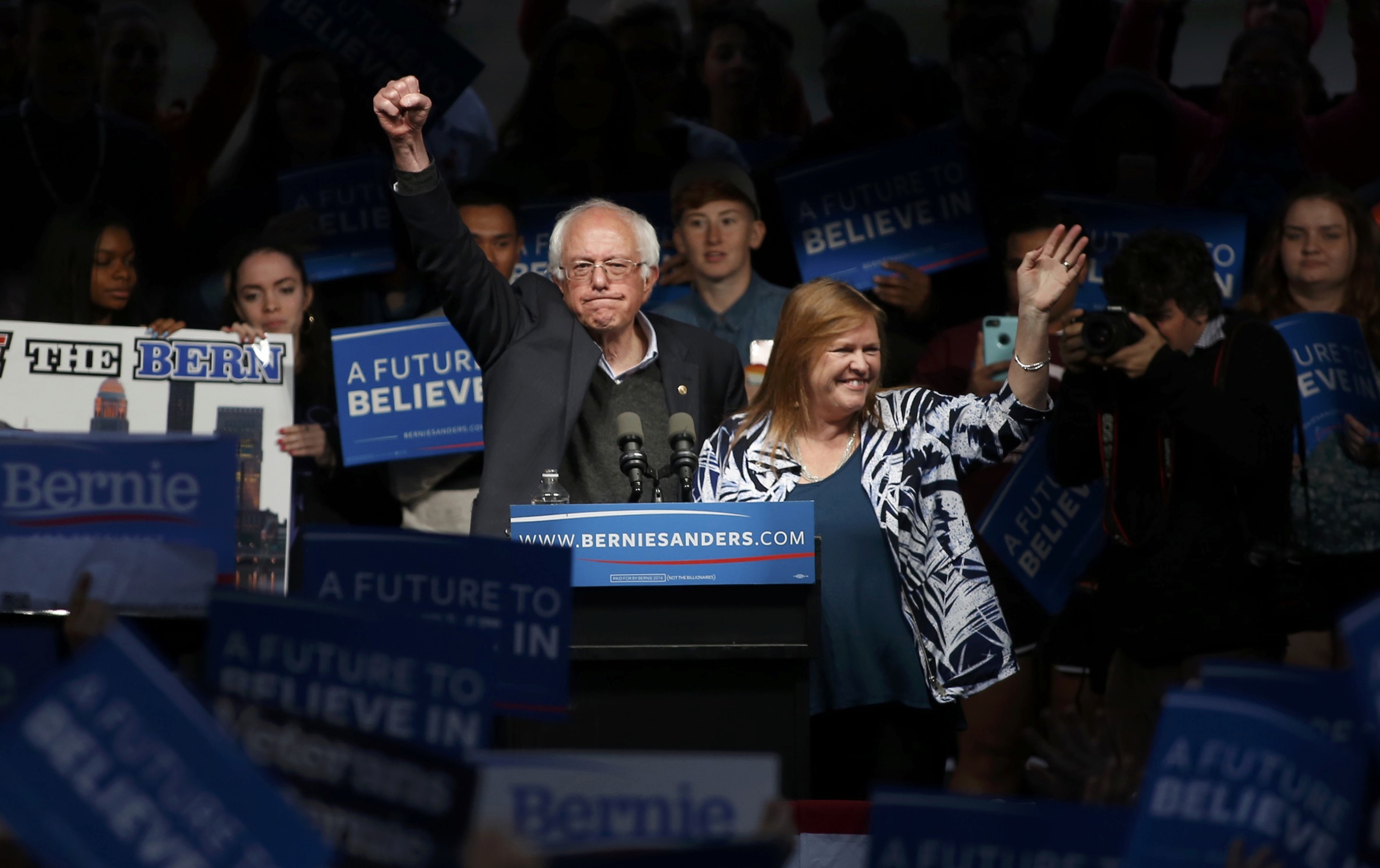 Bernie Sanders and his wife Jane at a campaign event held during Indiana primary day on Tuesday, May 3, 2016.