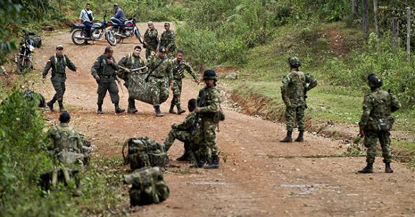 Colombian soldiers after clashes with the Revolutionary Armed Forces of Colombia guerrillas, in the department of Cauca, Colombia, on April 15, 2015.
