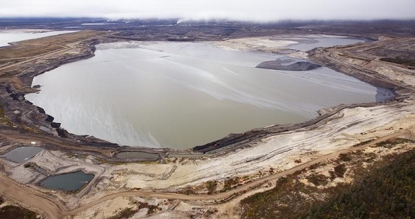 A tailings pond near the Syncrude tar sands operations near Fort McMurray, Alberta.