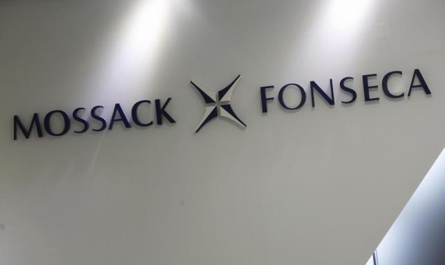 The company logo of Mossack Fonseca is seen inside the office of Mossack Fonseca & Co.