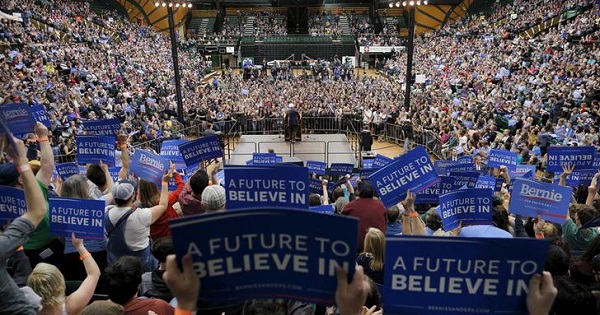 Senator Bernie Sanders speaks at a campaign rally in Fort Collins, Colorado, Feb. 28, 2016.