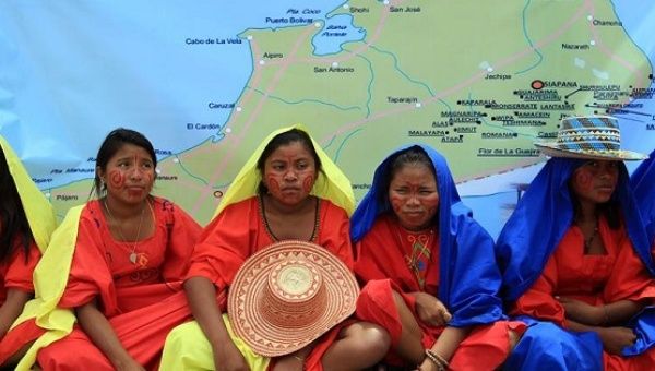 Wayuu indigenous during a protest against the death of children in their community due to malnutrition