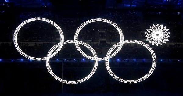 Olympic Rings during the opening ceremony of the 2014 Sochi Winter Olympics, February 7, 2014.