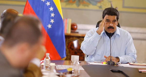 Venezuela's President Nicolas Maduro speaks during a meeting with ministers at the Miraflores Palace in Caracas.