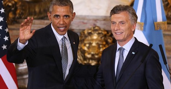 President Barack Obama visits Mauricio Macri in Buenos Aires, Argentina.
