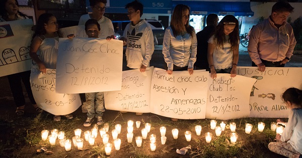 Guatemalans protest the killing of a 13-year-old boy on the border with Belize outside the Belizean Embassy in Guatemala City, April 25, 2016.