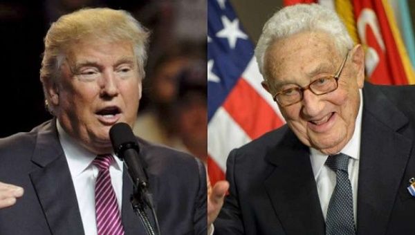 U.S. Republican presidential candidate Donald Trump and Secretary of State Henry Kissinger.