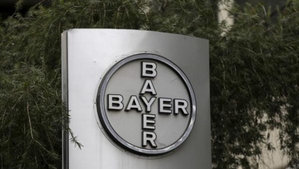 Bayer logo at the headquarters building in Caracas March 1, 2016.
