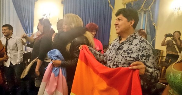 LGBT activists celebrate after the Bolivian Senate approved a gender identity law, La Paz, Bolivia, May 21, 2016.