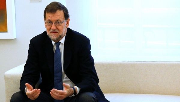 Spain's acting Prime Minister Mariano Rajoy reacts at Moncloa palace in Madrid, Spain, May 6, 2016.