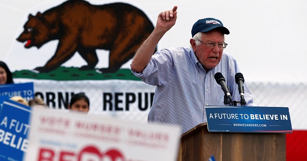 U.S. Democratic presidential candidate Bernie Sanders speaks during a rally in Los Angeles, California.