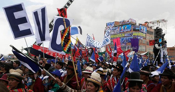 Supporters of Evo Morales join a rally in Bolivia.