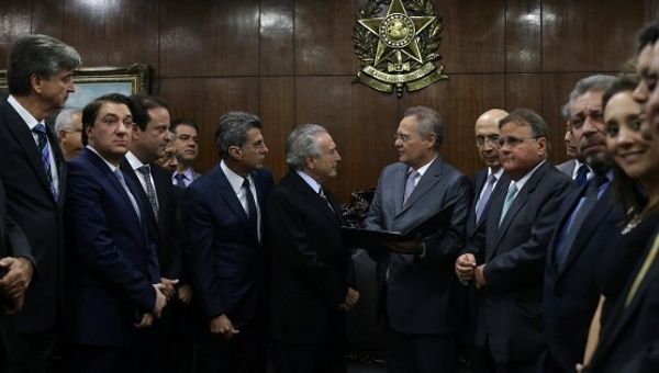 Brazil's Interim president Michel Temer meets with Senate members