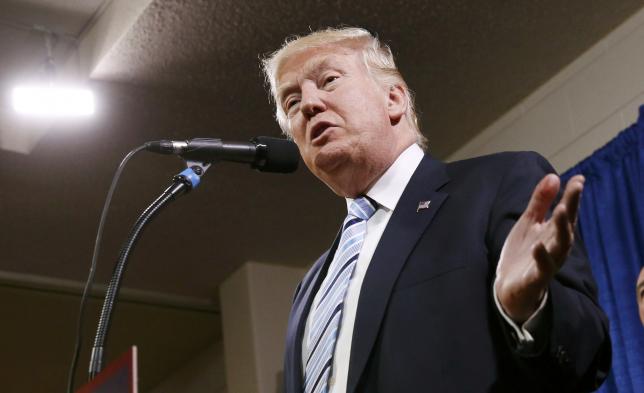 Donald Trump speaks at a news conference in Bismarck, North Dakota U.S. May 26, 2016.