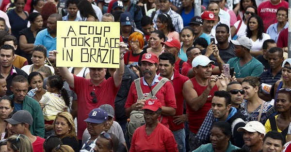 Brazilians protest the institutional coup against suspended President Dilma Rousseff and the unelected interim government of Michel Temer.