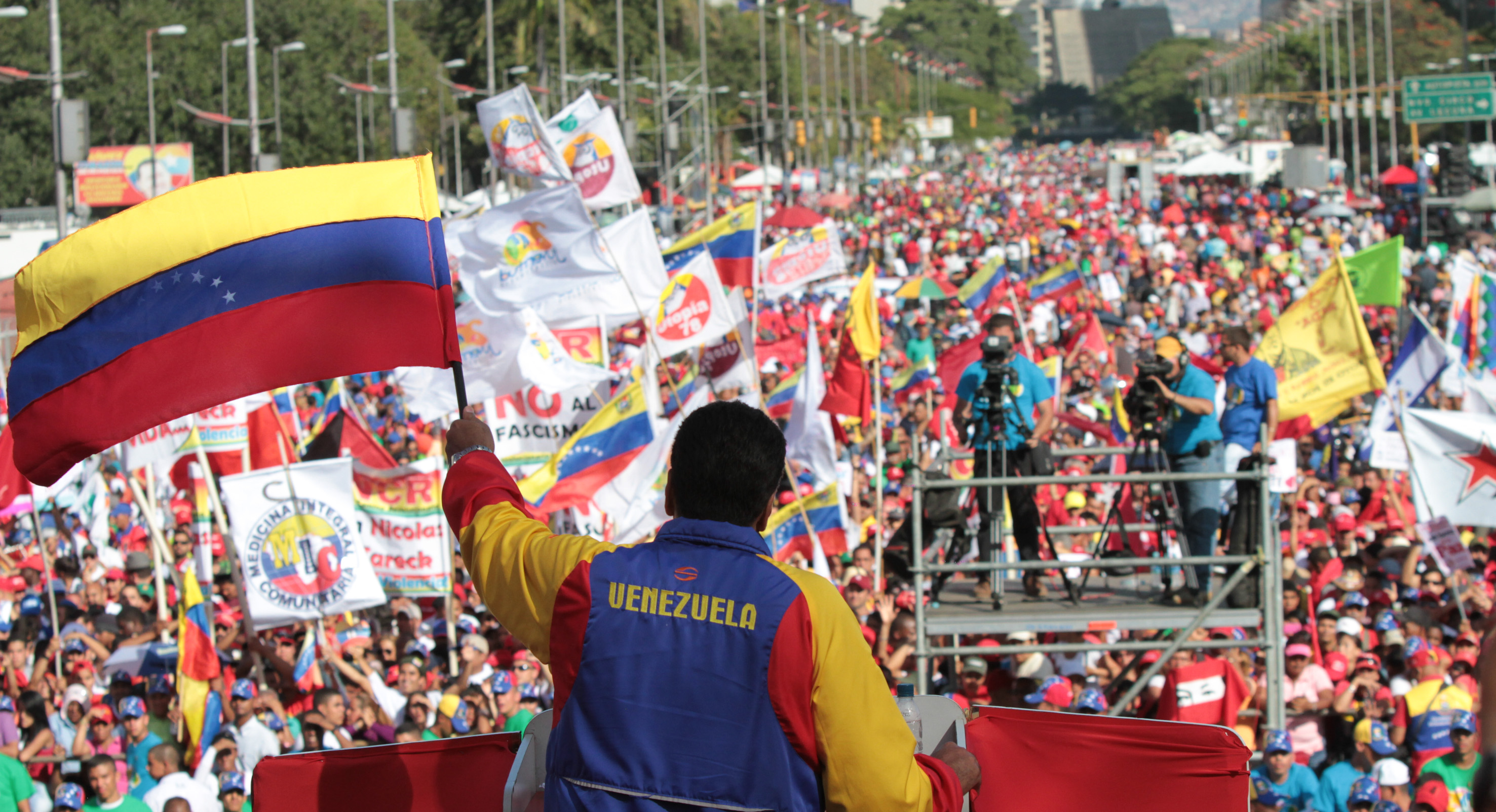 Transport workers march in Caracas, Venezuela.