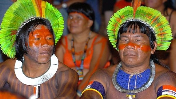 Indigenous people attend a public hearing on human rights issues in Brasilia, Brazil. 