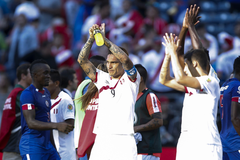 Peru forward Jose Paolo Guerrero (9) claps at the end of a game against Haiti during of the group play stage of the 2016 Copa America Centenario at Century Link Field. Peru won 1-0.