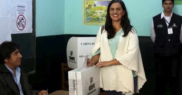 Veronika Mendoza after voting in the Peruvian presidental elections