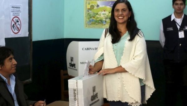 Veronika Mendoza after voting in the Peruvian presidental elections