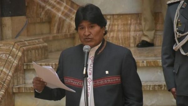 Bolivia's President Evo Morales during a news conference at the presidential palace in La Paz