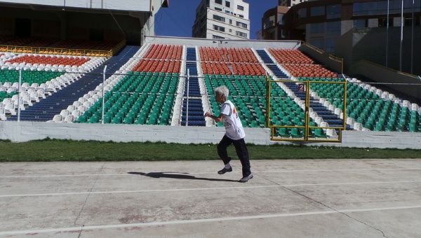 Adela trains at least three times a week at Bolivia's biggest stadium in La Paz.