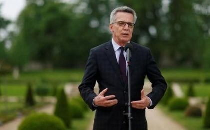 German Interior Minister Thomas de Maiziere gives a statement at the German government guesthouse Meseberg Palace, Germany, May 24, 2016.