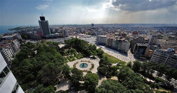 General view of Gezi Park in Istanbul on May 31, 2015 as Turkish police officers cordon off the park.