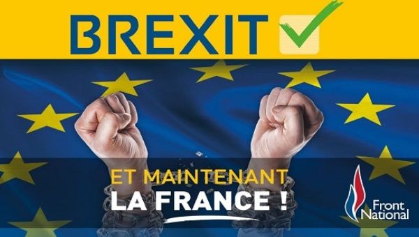A poster by France’s far right National Front party celebrates the “leave” vote in the Brexit referendum on the U.K. quitting the European Union.
