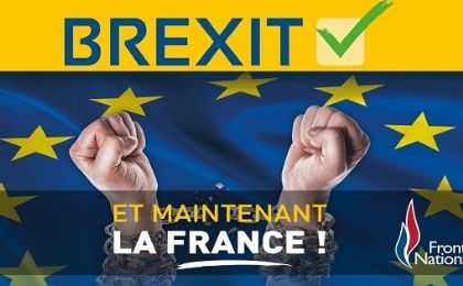 A poster by France’s far right National Front party celebrates the “leave” vote in the Brexit referendum on the U.K. quitting the European Union.