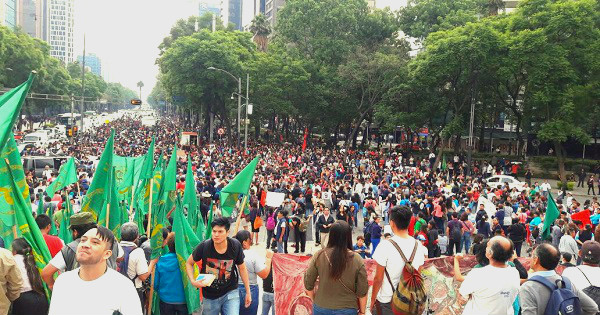 Supporters and members of the CNTE gather in Mexico City June 24 to protest against education reform.